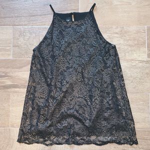 By & By Lace Crochet High Neck Tank | Juniors XS